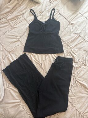Arizona Jean Company Black Ribbed Lounge Set - Tank & Drawstring Pants